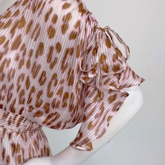 Venus Brown Metallic Cheetah Print V-Neck 3/4 Sleeves Kimono Coverup Top Size XS - Picture 7 of 13